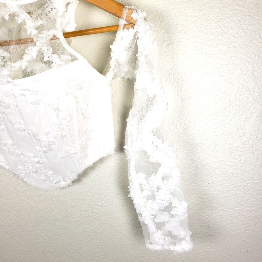 Women's SABO Corset Floral White Sheer Lace Women's Top Size XS - Picture 7 of 10